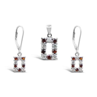 STERLING SILVER SET RECTANGULAR LINE GARNET AND CHAMAPAGNE CUBIC ZIRCONIA