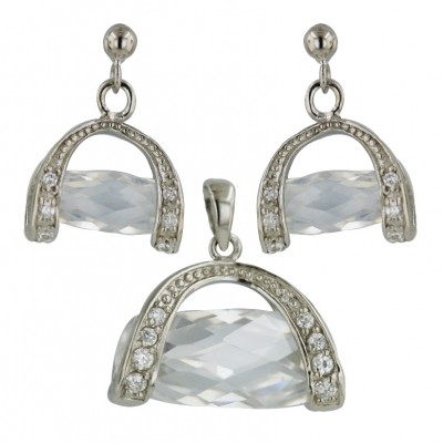 Sterling Silver Set Chess Cut Long Clear Cubic Zirconia Purse