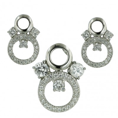 Sterling Silver Set Plain+Cubic Zirconia Circle+Round Cubic Zirconia