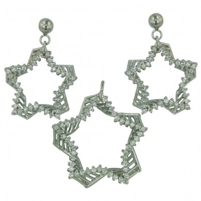 Sterling Silver Set 2-D Open Lines Clear Cubic Zirconia Star