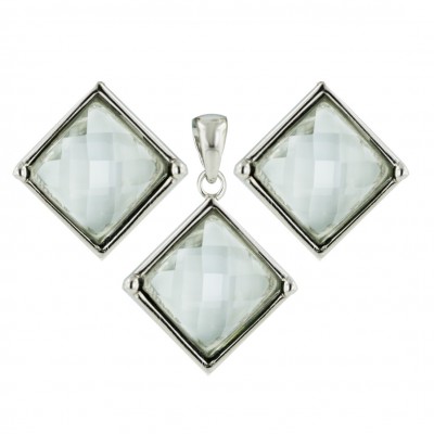 Sterling Silver Set 13.5mmx13.5mm Clear Square Chess Cut Dome with Be