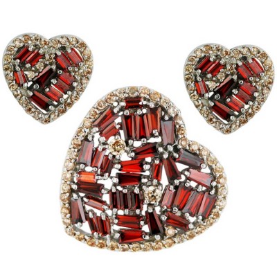 Sterling Silver Pdt (W=22.5mm) Earring (W=14mm) Set Multicolor Garnet Bague