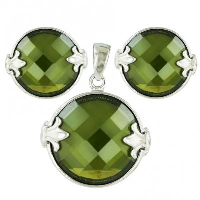 Sterling Silver Pdt (W=18.5mm) Earring (W=13.5mm) Olivine Round Champagne