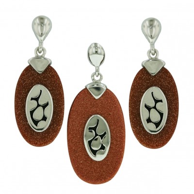 Sterling Silver Pendant (25X15mm) +Earg (22X13mm) Set Long Flat Oval G