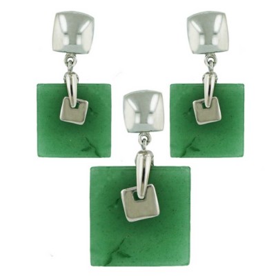 Sterling Silver Pendant 17.5X17.5mm Earring 14.5X14.5mm Square Flat Gr.