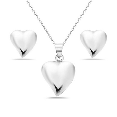 Sterling Silver Set Plain Puff Heart--E-Coated