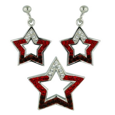 Sterling Silver Light Siam/Siam/Clear Crystal Open Star