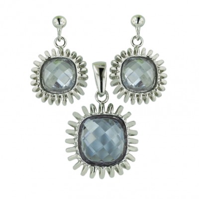 Sterling Silver Pendant 12X12mm+Earring 10X10mm Lv Cubic Zirconia Cushion Chess C