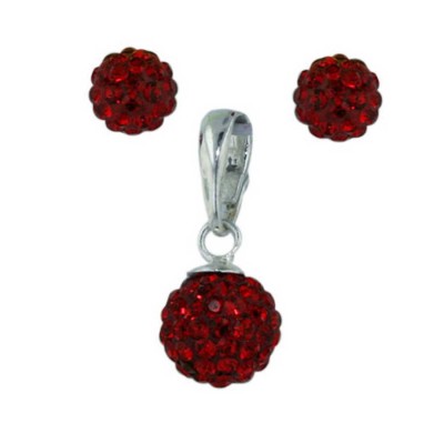 Sterling Silver Pendant (8mm) +Earg (6mm) Set Garnet Red Crystal Fireb