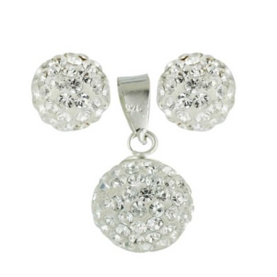 Sterling Silver Pendant (10mm) +Earg (8mm) Set Clear Crystal Fireball