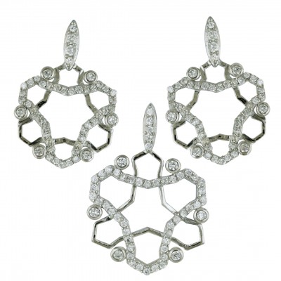 Sterling Silver Pendant 23mm+Earring 18mm Clear Cubic Zirconia Open Snowflake--Rhodium Plating/N