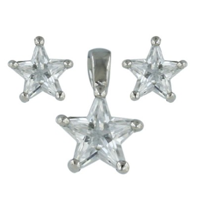 Sterling Silver Set Clear Cubic Zirconia Star with 5 Prongs--Rhodium Plating/Nickle Free--