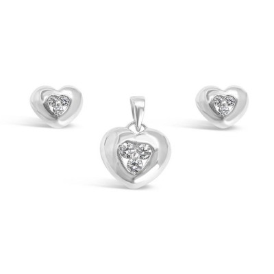 Sterling Silver Set Pendant+Earring 8-10mm Heart with Hs Clear Cubic Zirconia Earring+12-1