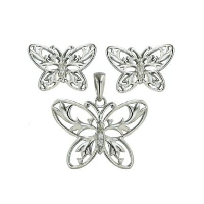 Sterling Silver Pendant and Earring Set of Open Butterfly with