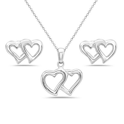 Sterling Silver Set of Double Open Heart
