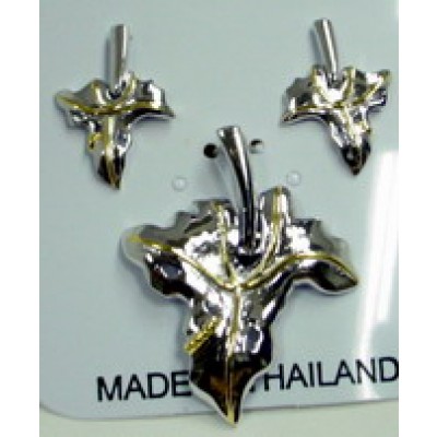 STERLING SILVER SET EARG+PNDT 2-TONED AUTUMN LEAF