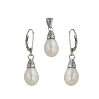 Sterling Silver Earring, Pendant Fresh Water Pearl Lever Back