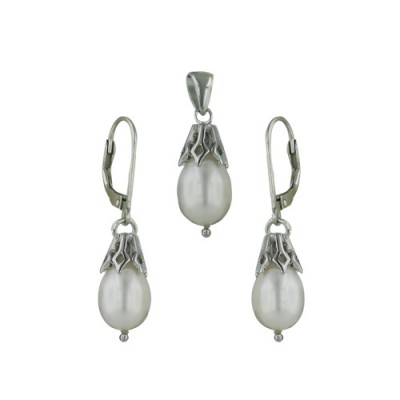 Sterling Silver Set Fresh Water Pearl with Cap Dangle