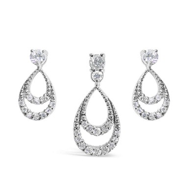 Sterling Silver Set 2 Open Teardrop Clear Cubic Zirconia on Bottom+Post