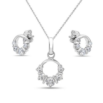 Sterling Silver Set Open Circle with Clear Cubic Zirconia on Bottom