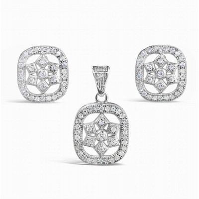 Sterling Silver Set Micro-Paved Open Cushion Snowflake Center