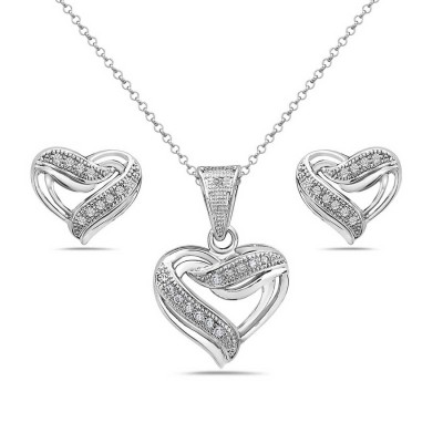 Sterling Silver Set Micro-Paved Open Heart Clear Cubic Zirconia