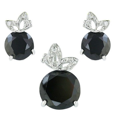 Sterling Silver Set 8+10mm Rd Black Cubic Zirconia Open Butterfly Top