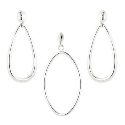 Sterling Silver Set Plain Tear Drop Earring Marquis Pendant