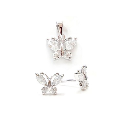 Sterling Silver Set Butterfly Clear Cubic Zirconia