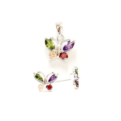 Sterling Silver Set Butterfly Multicolor