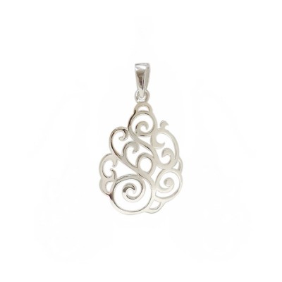 Sterling Silver Pendant Plain Open Swirls Make Teardrop