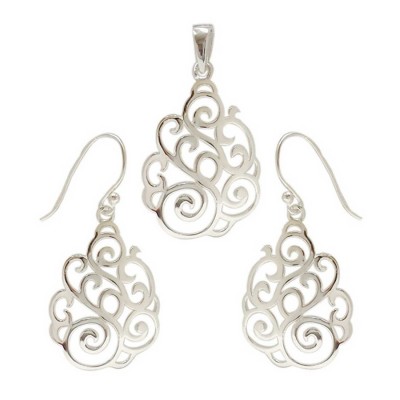 Sterling Silver Set Plain Open Swirls Make Teardrop