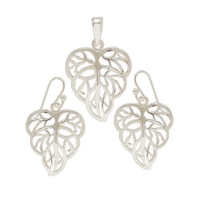 Sterling Silver Set Plain Open Vein Leaf