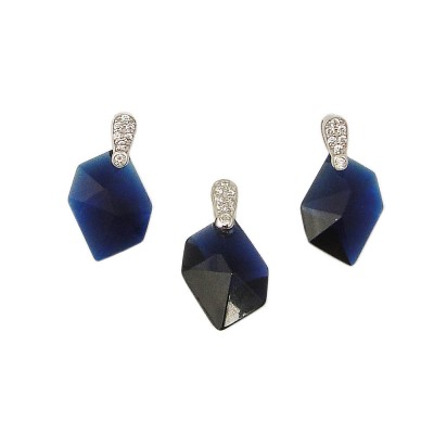 Sterling Silver Set Earring+Pendant Irregular Shaped Coffee Color Cubic Zirconia