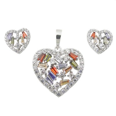 SS Set Clear Cz Open Heart W Mc Baguette Cz Inside, Clear