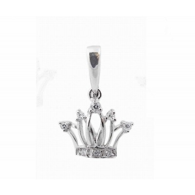 STERLING SILVER PENDANT CLEAR CUBIC ZIRCONIA CROWN WITH BAIL