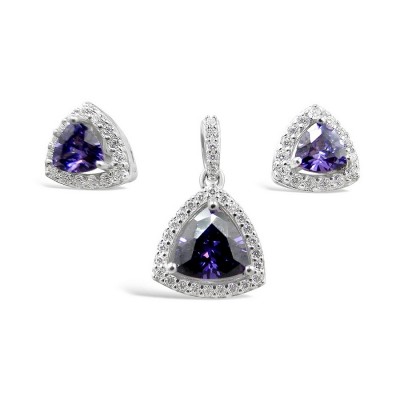STERLING SILVER SET TRIANGLE AMETHYST CUBIC ZIRCONIA+CUBIC ZIRCONIA AROUND DETACHED