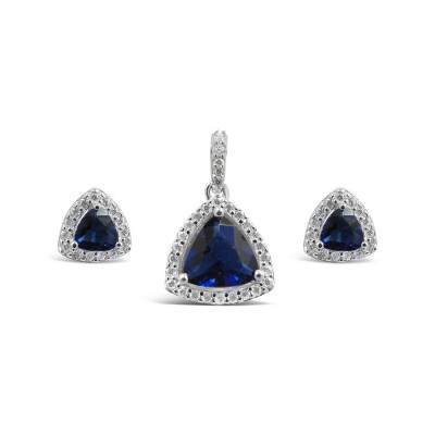 STERLING SILVER SET TRIANGLE SAPPHIRE GLASS+CUBIC ZIRCONIA AROUND DETACHED