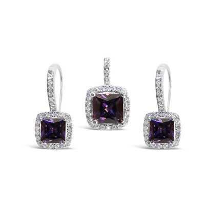 STERLING SILVER SET SQUARE AMETHYST CUBIC ZIRCONIA  AROUND DETACHED