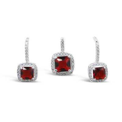 STERLING SILVER SET SQUARE RUBY GLASS AROUND DETACHED