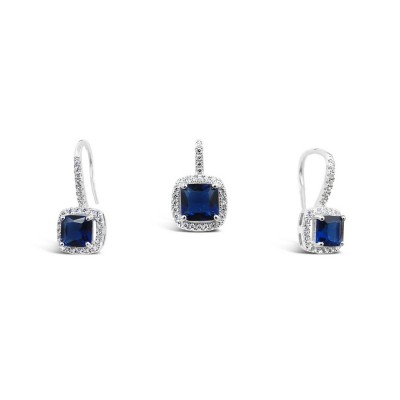 STERLING SILVER SET SQUARE SAPPHIRE GLASS AROUND DETACHED
