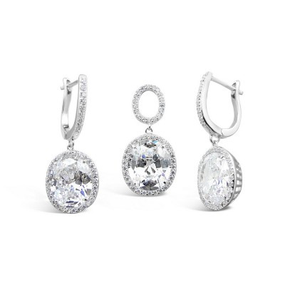 STERLING SILVER SET OVAL CLEAR CUBIC ZIRCONIA+CLEAR CUBIC ZIRCONIA AROUND