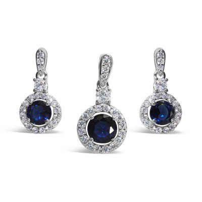 Sterling Silver Set Of Round Sapphire Glass Center Small Clear