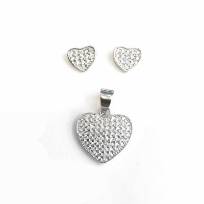 Sterling Silver SET OF PAVE HEART Cubic Zirconia EARRING AND PENDANT