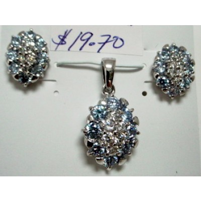 Sterling Silver Set Earring+Pndt Lvndr Cubic Zirconia with Round Clear Cubic Zirconia Cntr