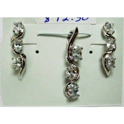 Sterling Silver Set 3 Clear Cubic Zirconia Oval