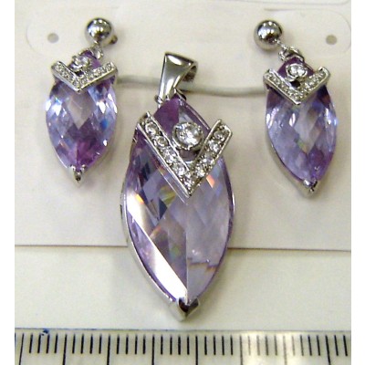 Sterling Silver Set Marquis Chess Cut Lavenda Cubic Zirconia with 'V' Shaped