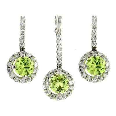 Sterling Silver Set 7mm Round Light Per.Cubic Zirconia with Cubic Zirconia+Long Sticks