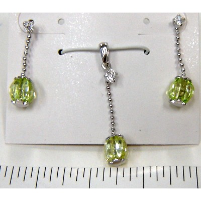 Sterling Silver Set Ball Chain with 4 Sided Barrel Cut Light Per.Cubic Zirconia