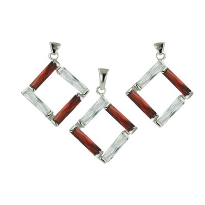 Sterling Silver Set Frame Garnet +Clear Cubic Zirconia